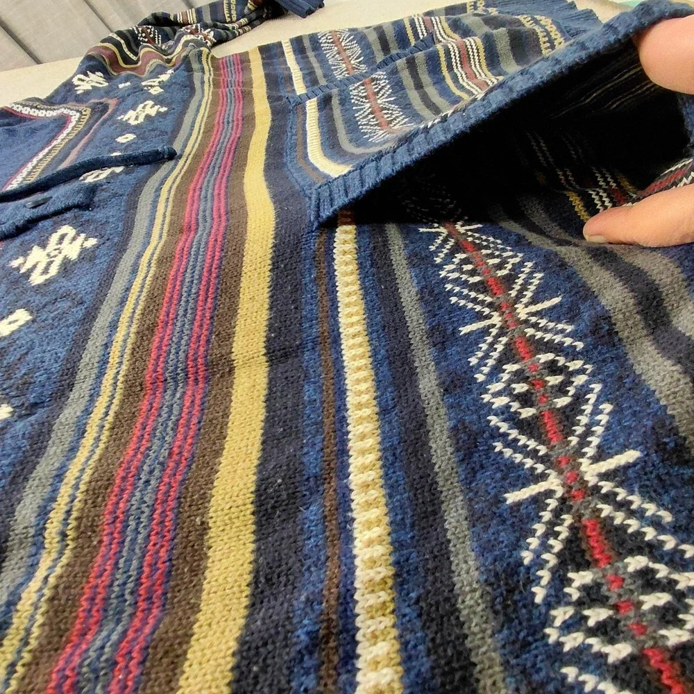 Ruff Hewn Hooded Sweater Fair Isle Knit Men's Size XXL 2XL Knit‎ Pullover Button